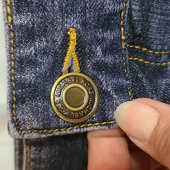 Michael Kors Skirt Women's 12 Stretch A-Line Pocket Button Zip Knee Length Denim - Picture 6 of 13